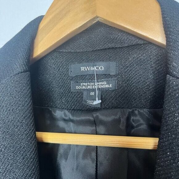 RW & Co. Women's Single-Breasted Stretch Lining Blazer Black Shimmer Size 00 - Picture 3 of 13